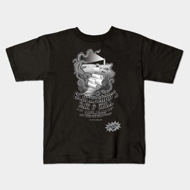 Blackbeard's Bar & Grill Kids T-Shirt by Quincely's Curiosity Shop